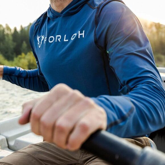 Forloh Men's SolAir Hooded Long Sleeve Blue Hunting Baselayer Shirt Sz L - Picture 3 of 9